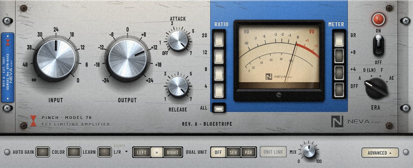 PINCH-76 in Rev A with all four ratio keys latched for room mics